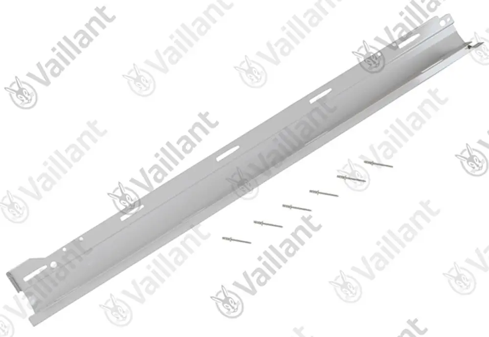 Vaillant Verkleidung in Silberfarbe, rechteckig, mit Montageschlitzen. Enthalten sind Schrauben zur Befestigung.